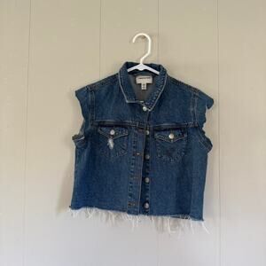 Industry cropped dark blue biker denim vest women's medium